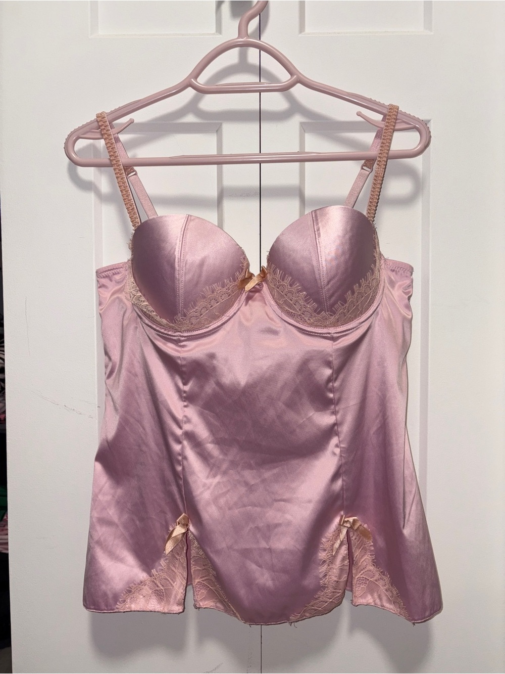La Vie En Rose Satin Lace Chemise in Dusty Pink with Gold Accents